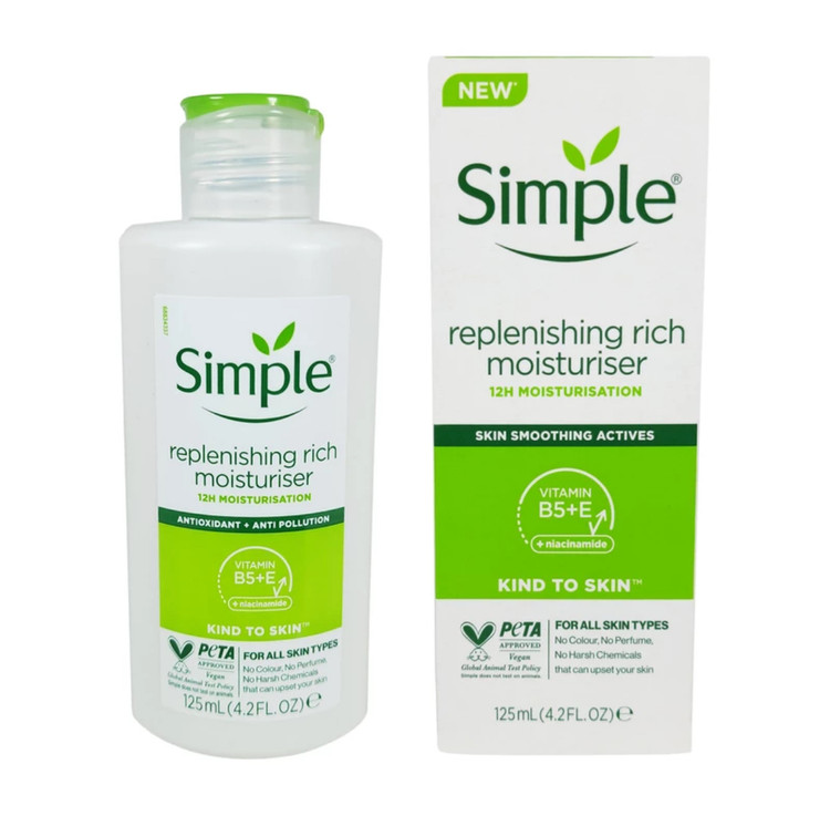 کرم آبرسان و مرطوب کننده سیمپل Simple مدل ریچ مناسب پوست خشک و حساس حجم 125 میلی لیتر