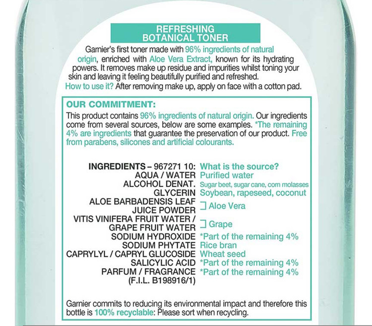 تونر آلوئه ورا گارنیر پوست نرمال تا مختلط GARNIER Normal to Combination skin حجم 200 میلی لیتر